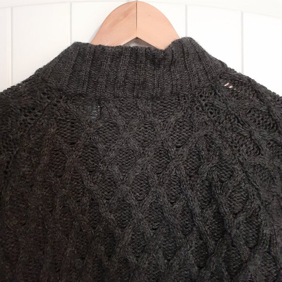Aran Crafts Full Zip Mock Neck Merino Wool Cardigan Sweater Gray Size M - Picture 6 of 11